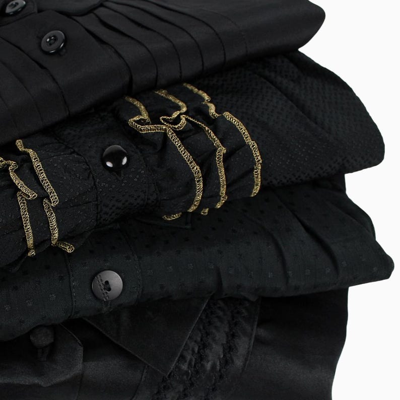 Mystery Cropped Black Vintage Button Up Blouse Reworked, Basics, Goth, Grunge, Staple, Neutral, Women image 4