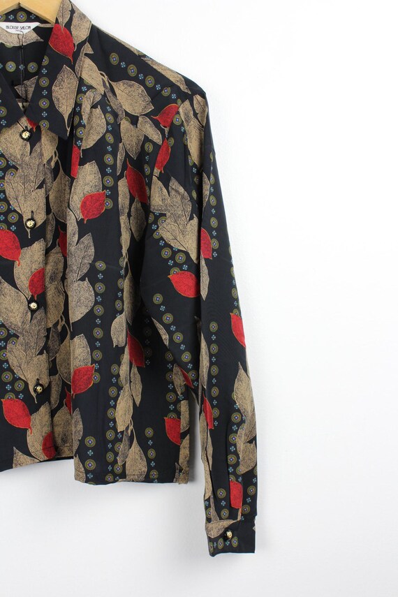 Leaf Pattern Reworked Vintage Button Up Blouse - … - image 3