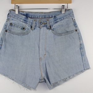 Upcycled Vintage Denim Shorts, High Waisted, Cut Offs, 90&#39;s, Tattered Hem