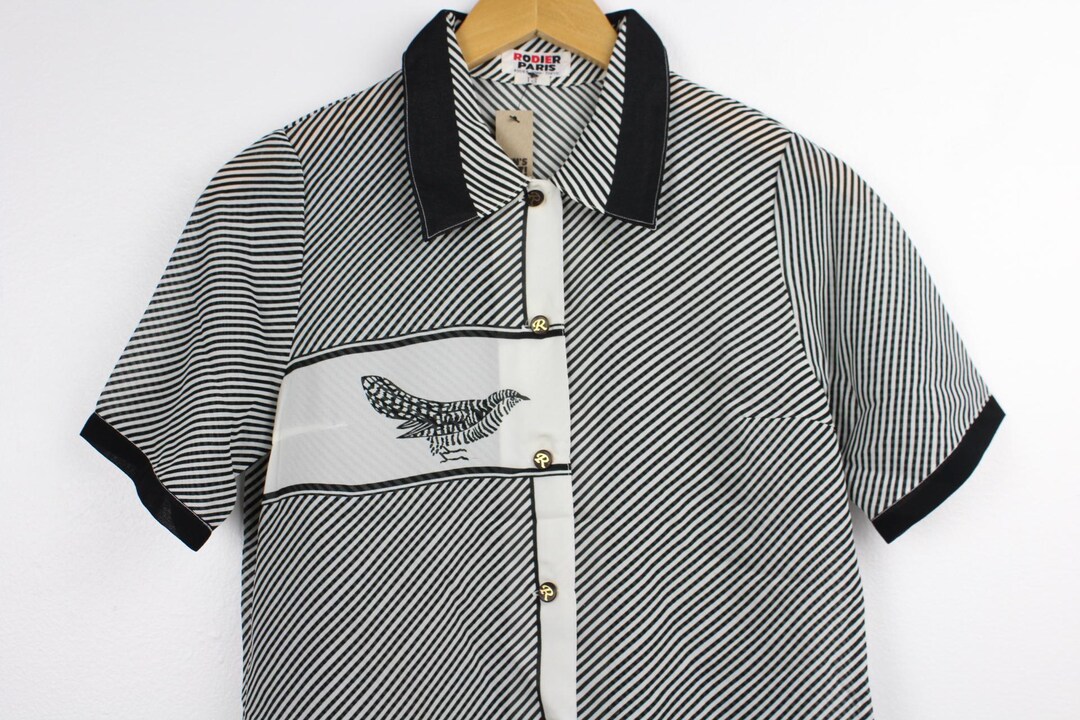 Womens Button Down Shirt Long Sleeve Bird Print