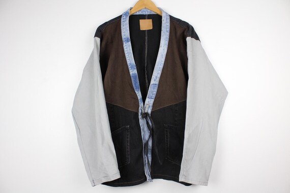 Upcycled Patchwork Denim Jacket with Tie Front, U… - image 1