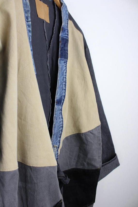 Upcycled Patchwork Denim Jacket, Kimono Style Tie… - image 11