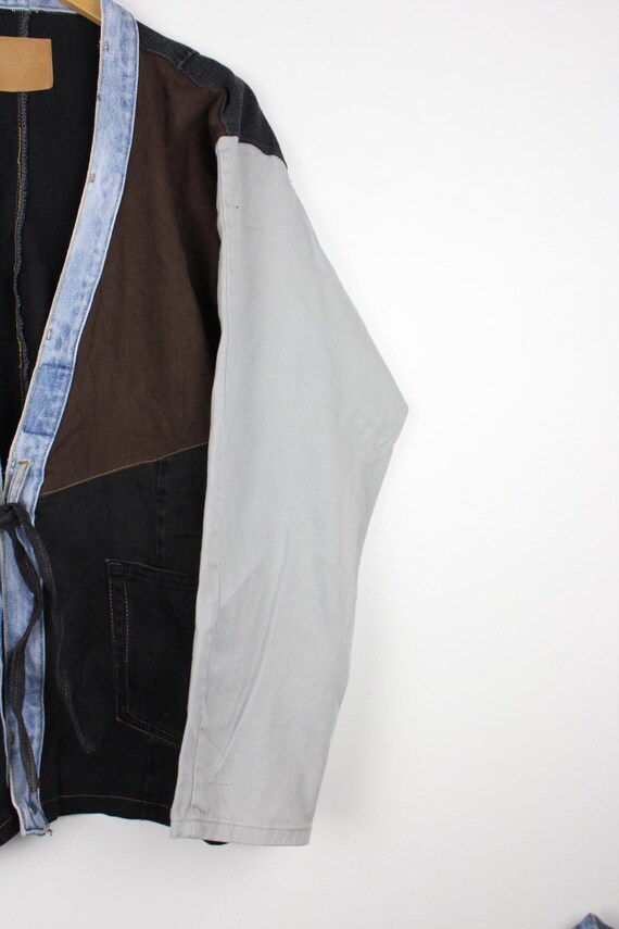 Upcycled Patchwork Denim Jacket with Tie Front, U… - image 3