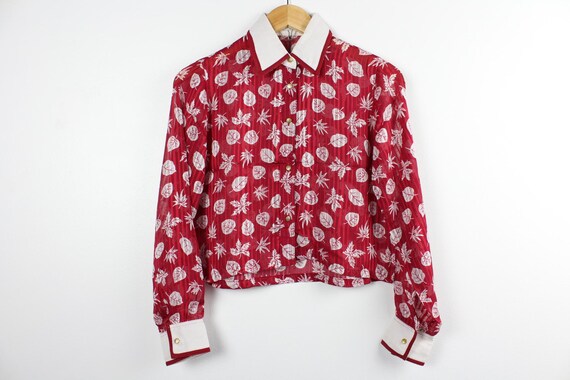 Leaf Pattern Cropped Vintage Button Up, Reworked … - image 2