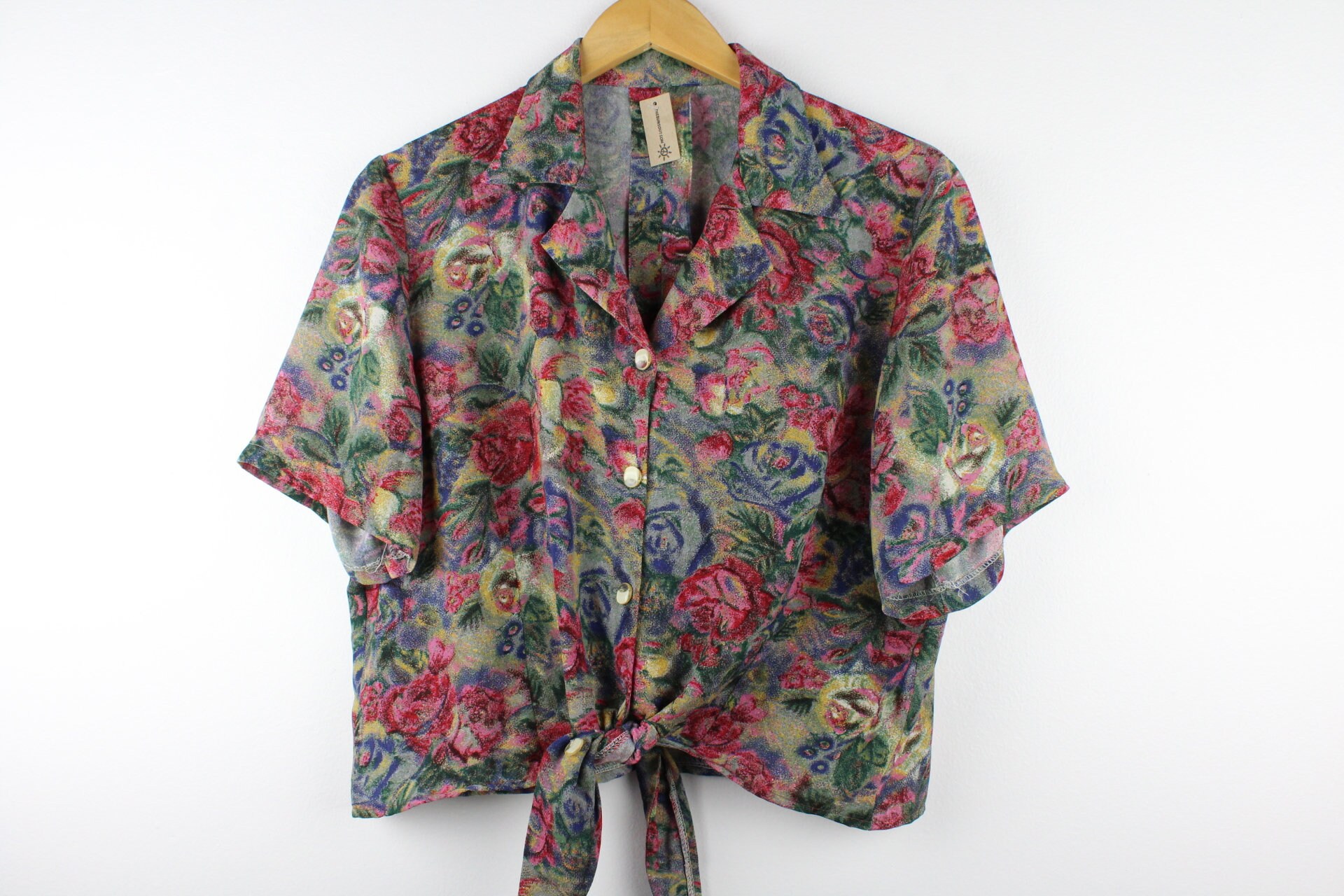 Vintage 90's Beige Floral Tapestry Print Button Down Shirt 