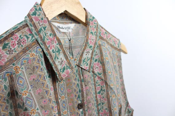 Patterned Upcycled Vintage Blouse, Sleeveless But… - image 7