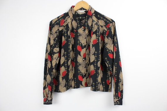Leaf Pattern Reworked Vintage Button Up Blouse - … - image 1