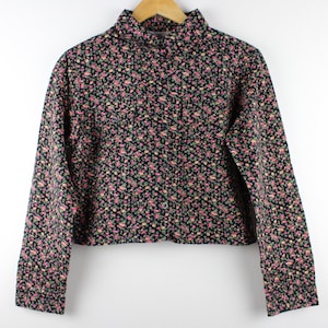 Tiny Flowers Reworked Vintage Long Sleeve Cropped Button Up Shirt Blouse