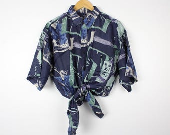 Silk Vintage Short Sleeve Button Up Shirt Blouse