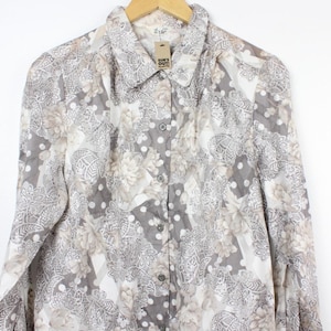 Neutral Floral Dots Long Sleeve Vintage Button Up Shirt, Retro Funky Uni 90s