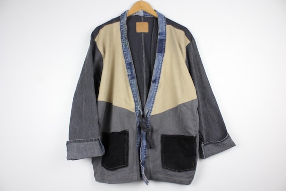 Upcycled Patchwork Denim Jacket, Kimono Style Tie… - image 10
