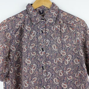 Paisley Pattern Vintage Short Sleeve Button Up Shirt Blouse