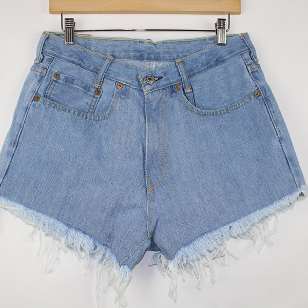 Upcycled Denim, Vintage Levi's Cut Offs, 90s Jean Shorts, High Waisted, Raw Edge, 31" Waist