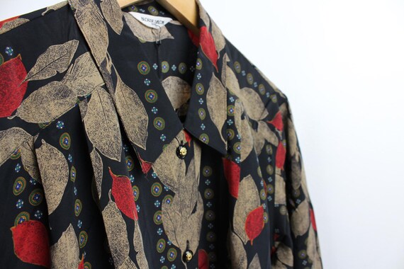 Leaf Pattern Reworked Vintage Button Up Blouse - … - image 7