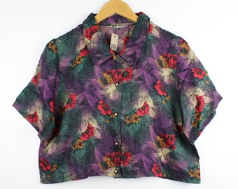 Chemisier chemise boutonnée à manches courtes vintage retravaillée florale Moody