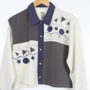 Embroidered Shapes Cropped Long Sleeve Button Up Blouse Reworked