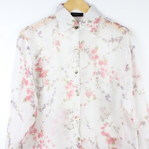 Ultra Soft Lightweight White and Floral Button Up Blouse