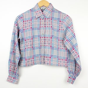 Shimmery Cropped Vintage Long Sleeve Button Up Shirt Blouse Reworked