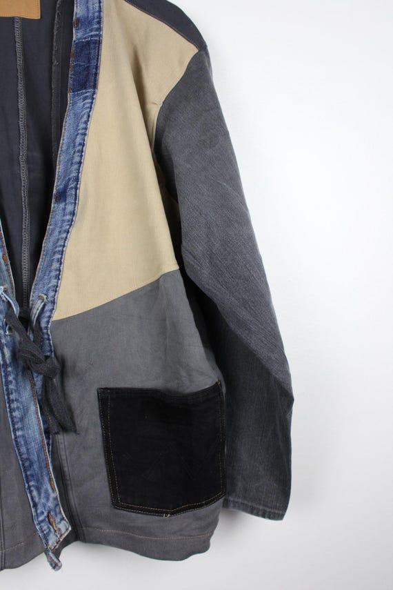 Upcycled Patchwork Denim Jacket, Kimono Style Tie… - image 5