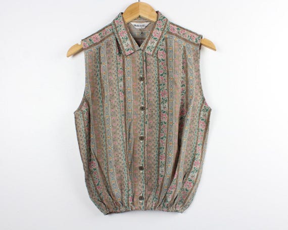Patterned Upcycled Vintage Blouse, Sleeveless But… - image 1