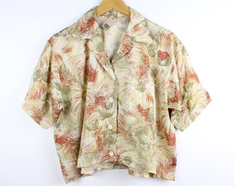 Chemisier chemise courte boutonné à manches courtes vintage retravaillé floral terreux