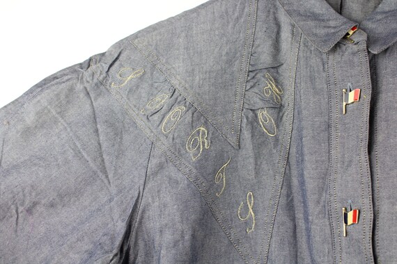 Grey Cropped Vintage Long Sleeve Button Up Blouse… - image 8