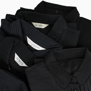 Mystery Cropped Black Vintage Button Up Blouse Reworked, Basics, Goth, Grunge, Staple, Neutral, Women image 5