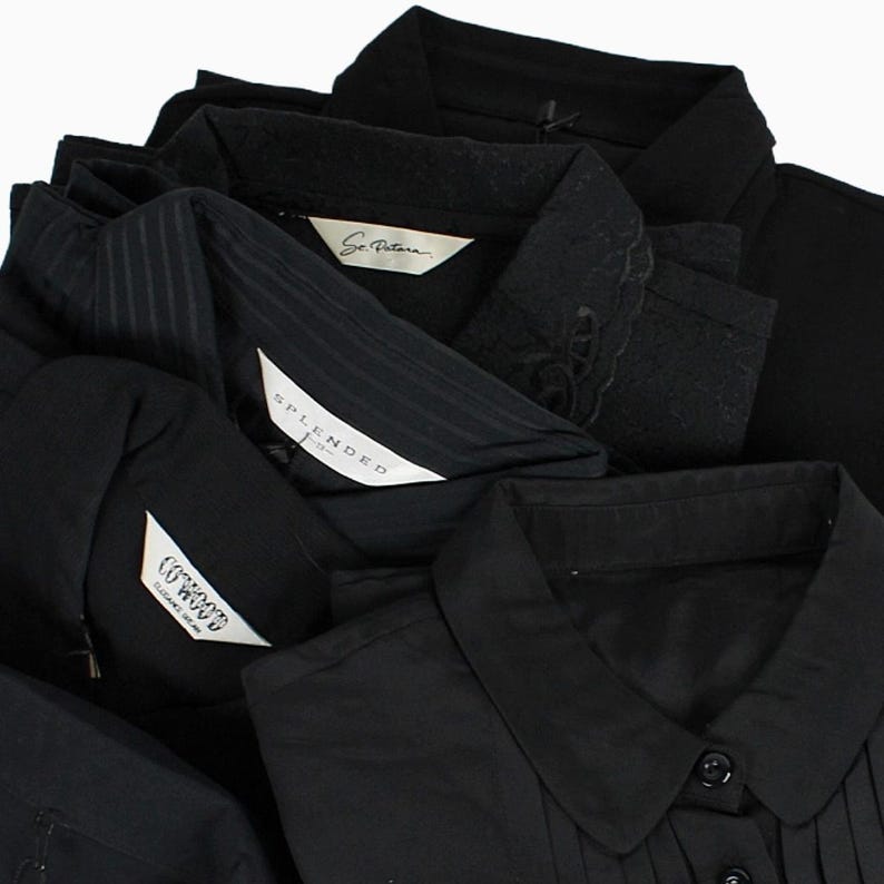Mystery Cropped Black Vintage Button Up Blouse Reworked, Basics, Goth, Grunge, Staple, Neutral, Women image 5