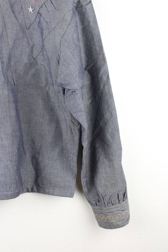 Grey Cropped Vintage Long Sleeve Button Up Blouse… - image 4