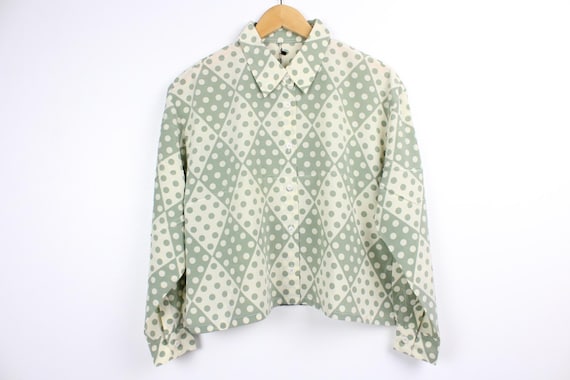 Dot Pattern Reworked Vintage Button Up Blouse - C… - image 1