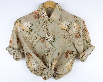Sheer Long Sleeve Vintage Button Up Shirt Blouse Original Length, Woman, All Gender, Small/Medium