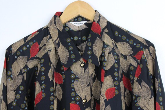 Leaf Pattern Reworked Vintage Button Up Blouse - … - image 2