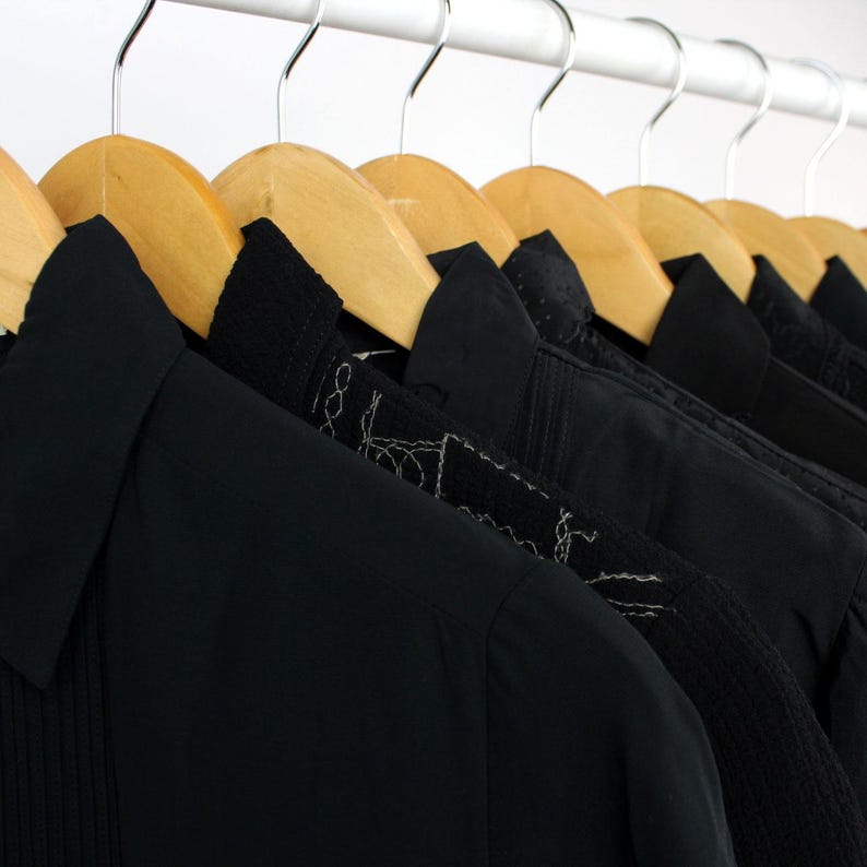 Mystery Cropped Black Vintage Button Up Blouse Reworked, Basics, Goth, Grunge, Staple, Neutral, Women image 2