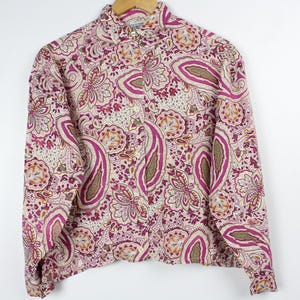 Soft Paisley Pattern Cropped Vintage Long Sleeve Button Up Shirt Blouse