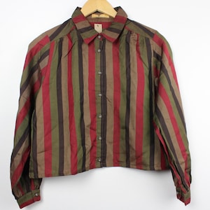 Urlaub Outfit abgeschnitten Vintage Langarm Button Up Shirt Bluse
