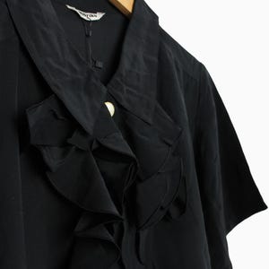Mystery Cropped Black Vintage Button Up Blouse Reworked, Basics, Goth, Grunge, Staple, Neutral, Women image 6