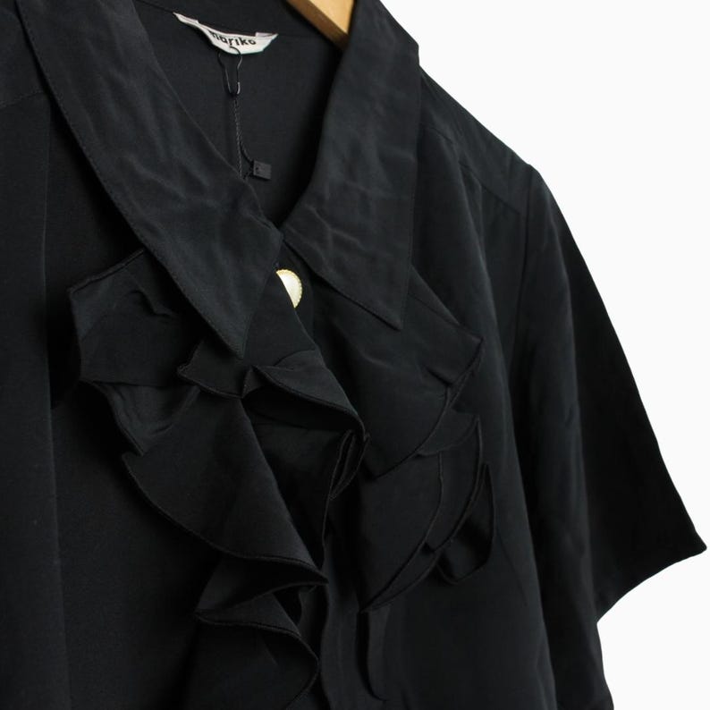 Mystery Cropped Black Vintage Button Up Blouse Reworked, Basics, Goth, Grunge, Staple, Neutral, Women image 6