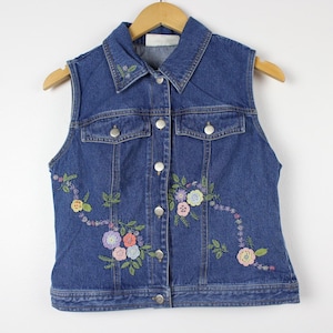 刺繍入り花柄ヴィンテージデニムベスト