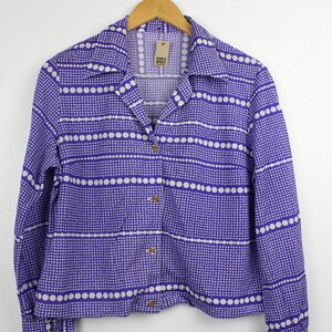 Lila Geometrische abgeschnitten Vintage Langarm Button Up Shirt Bluse