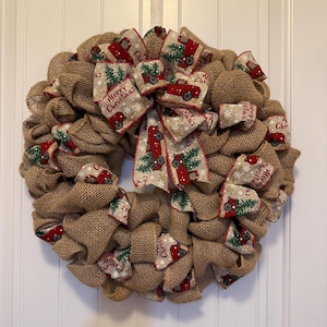 Merry Christmas with the Red Truck Burlap Wreath