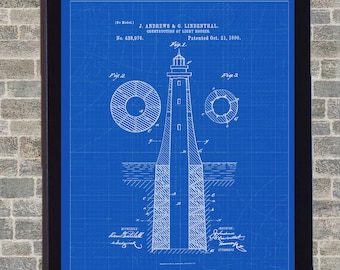 Lighthouse Patent Poster Art - INSTANT Digital Download - Printable - 3 Background Styles Included -  8x10 - 11x14 - 16x20