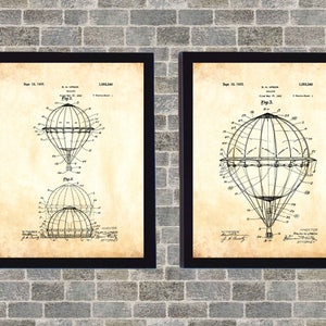 Hot Air Balloon Patent Poster Art INSTANT Digital Download Printable 3 Background Styles Included 8x10 11x14 16x20 image 1