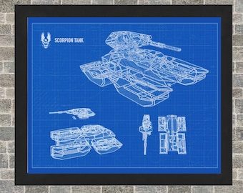 Halo Scorpion Tank Schematic Poster Art - INSTANT Digital Download - Printable - 3 Background Styles - 8x10 - 11x14 - 16x20