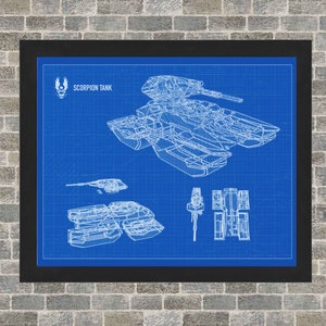 Halo Scorpion Tank Schematic Poster Art INSTANT Digital Download Printable 3 Background Styles 8x10 11x14 16x20 image 1