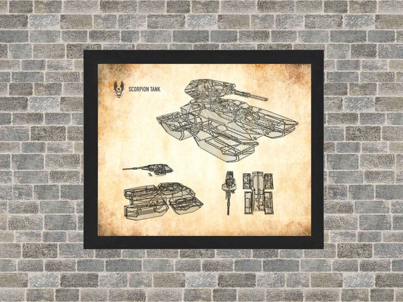 Halo Scorpion Tank Schematic Poster Art INSTANT Digital Download Printable 3 Background Styles 8x10 11x14 16x20 image 3