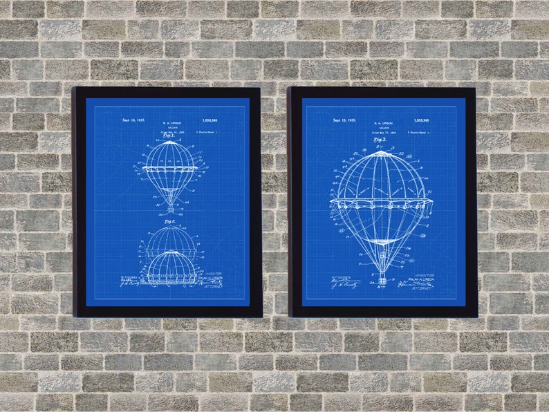 Hot Air Balloon Patent Poster Art INSTANT Digital Download Printable 3 Background Styles Included 8x10 11x14 16x20 image 2