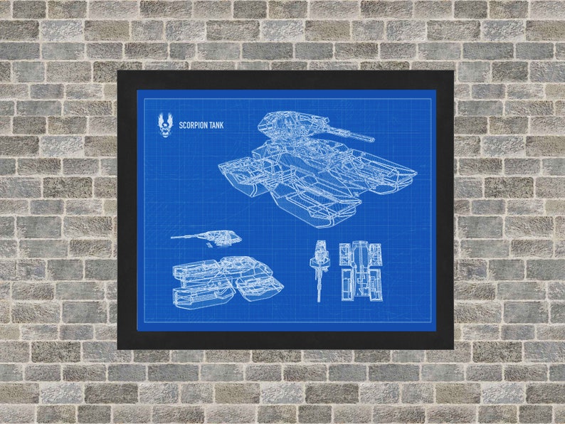 Halo Scorpion Tank Schematic Poster Art INSTANT Digital Download Printable 3 Background Styles 8x10 11x14 16x20 image 1