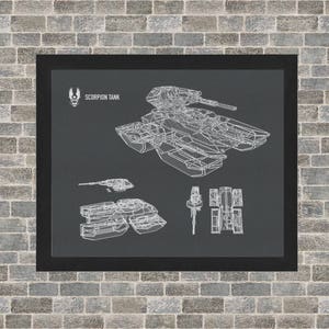 Halo Scorpion Tank Schematic Poster Art INSTANT Digital Download Printable 3 Background Styles 8x10 11x14 16x20 image 2