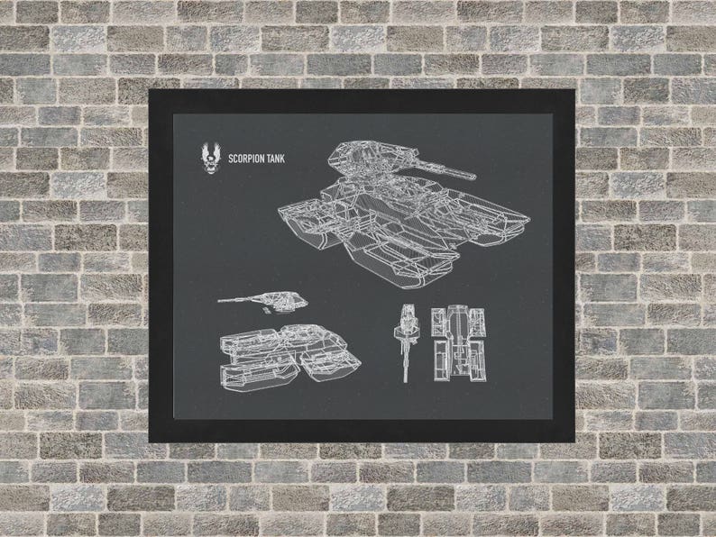 Halo Scorpion Tank Schematic Poster Art INSTANT Digital Download Printable 3 Background Styles 8x10 11x14 16x20 image 2
