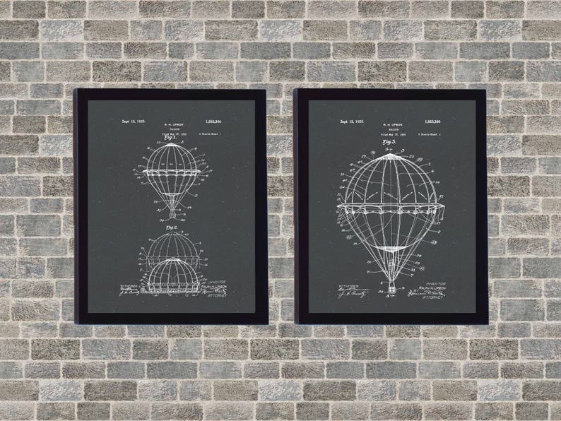 Hot Air Balloon Patent Poster Art INSTANT Digital Download Printable 3 Background Styles Included 8x10 11x14 16x20 image 3